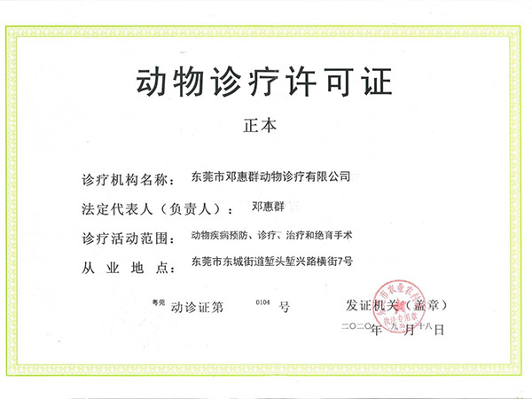 动物诊疗许可证